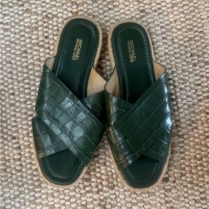 Michael Kors Dark Green Croc-Embossed Mules